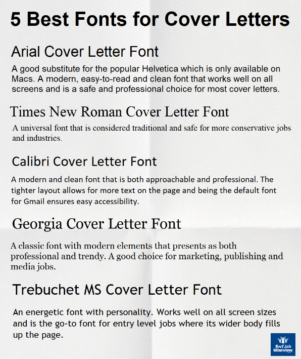 standard font for cover letters